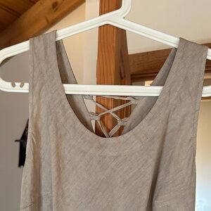 Lavinia Temple ( made in Italy) Beige 100%Linen  Maxi Dress with Lace-up Back S